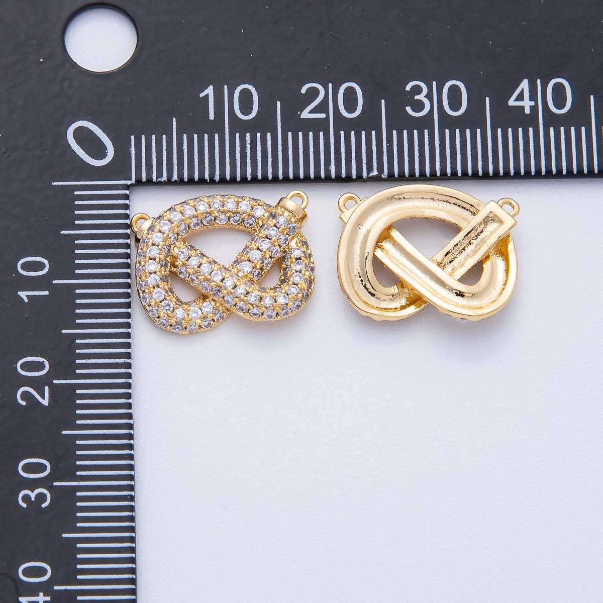 18K Gold Filled 17mm Clear Micro Paved CZ Pretzel Pastry Food Connector Finding DIY Jewelry Supply for custom bracelet | CONNECTORS-00003