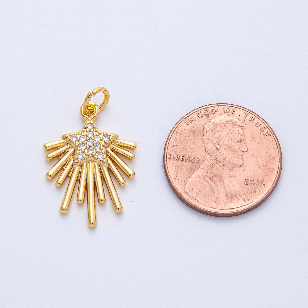 18K Gold Filled 21mm Micro Paved CZ Celestial Shooting Star Charm Sun Ray Pendant DIY Jewelry Making Supply custom necklace | Charms-00050