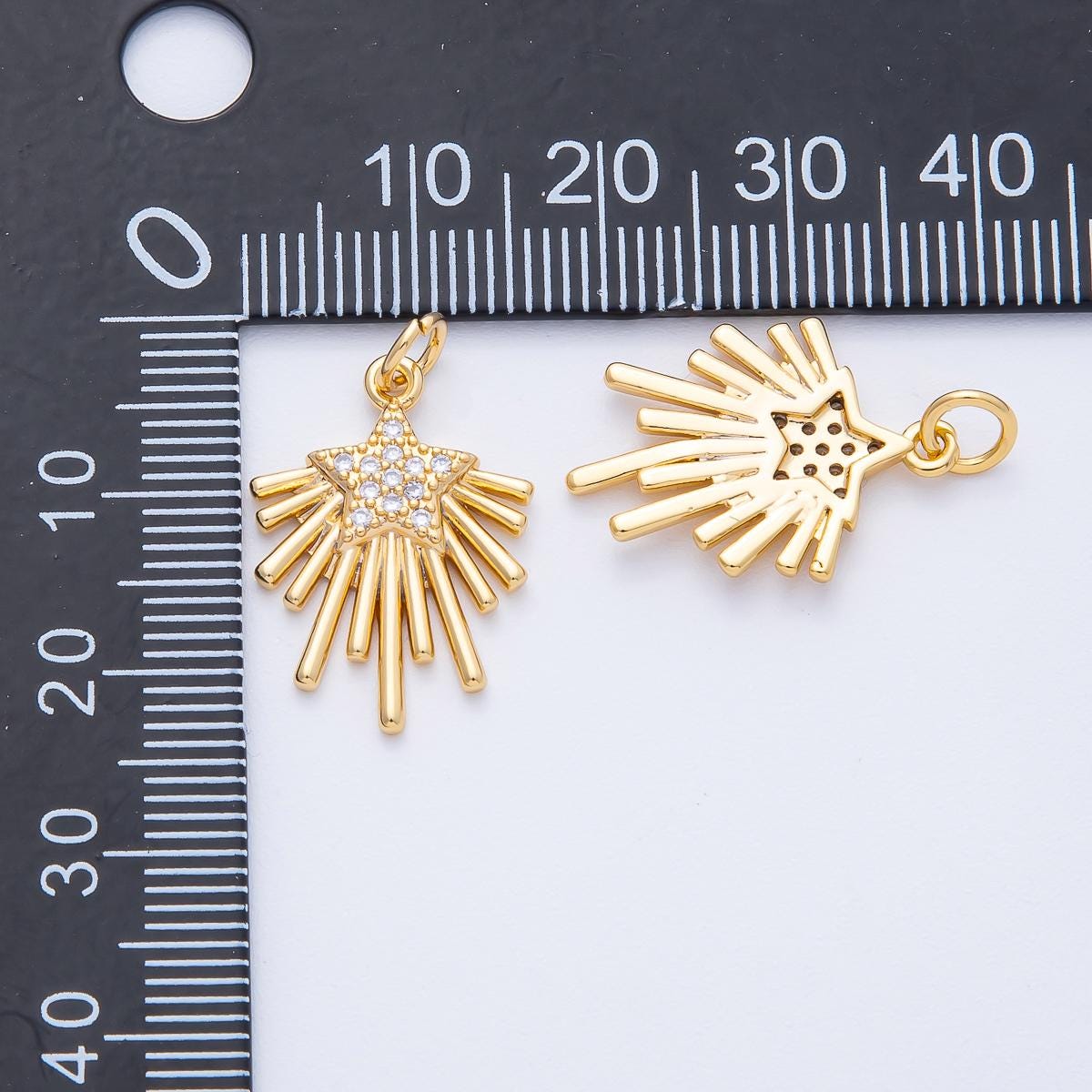 18K Gold Filled 21mm Micro Paved CZ Celestial Shooting Star Charm Sun Ray Pendant DIY Jewelry Making Supply custom necklace | Charms-00050