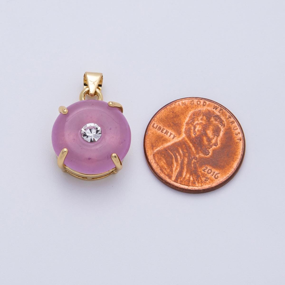 14k gold filled 14mm Purple jade donut bail pendant | Charms-00092