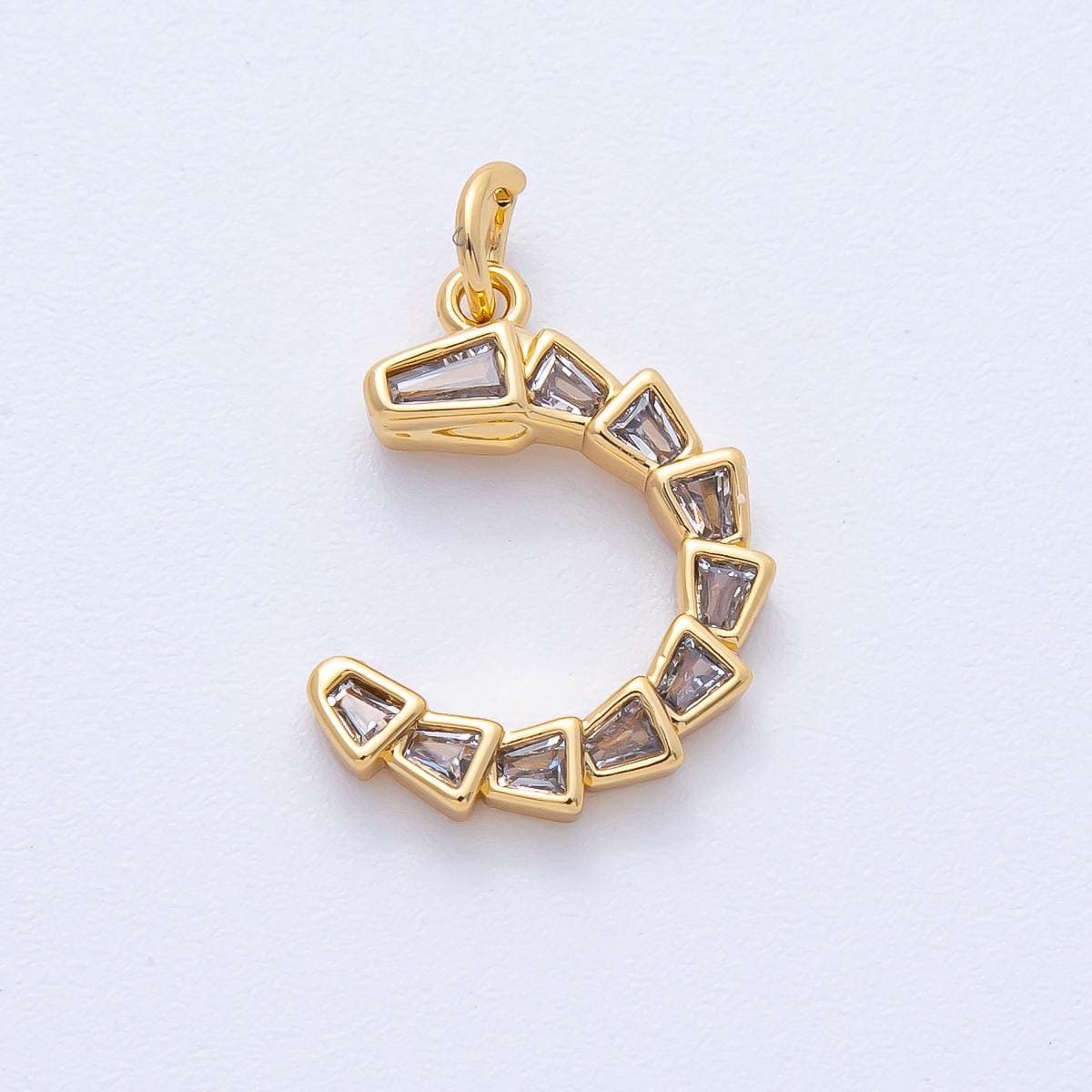 18K Gold Filled 19mm Snake Geometric CZ C-Shaped Charm statement piece DIY Jewelry Supply for custom necklace | Charms-00051