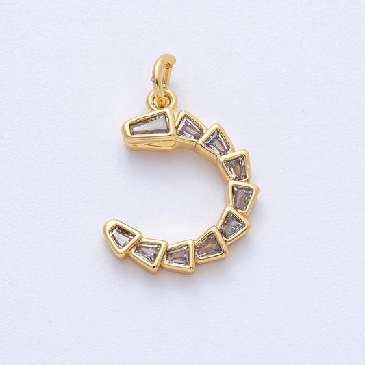 18K Gold Filled 19mm Snake Geometric CZ C-Shaped Charm statement piece DIY Jewelry Supply for custom necklace | Charms-00051