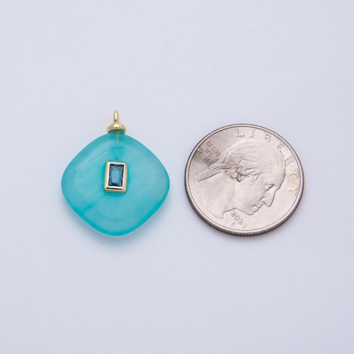 18K Gold Filled 27mm Embedded Blue Baguette CZ Gemstone Rhombus Charm Natural Gem Minimalist Chic DIY Jewelry Supply | Charms-00046