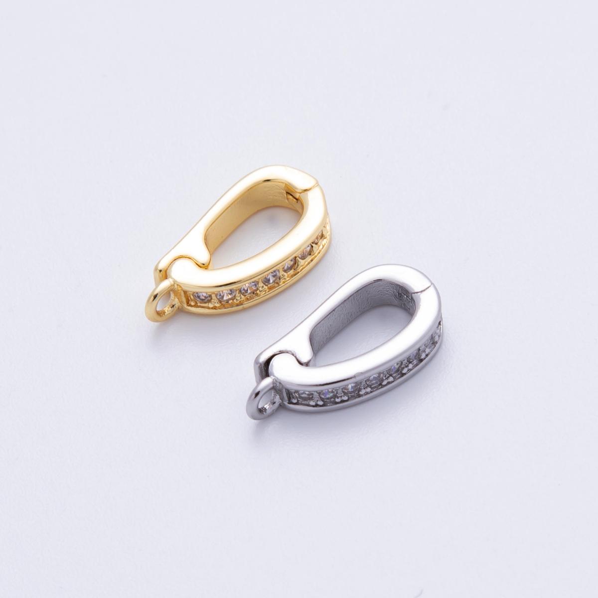 18K Gold Filled 14mm Push Gate Oval CZ Minimalist Finding in Gold & Silver Enhancer Bail Hinged Jewelry Connector DIY Supply | SUPP-2905