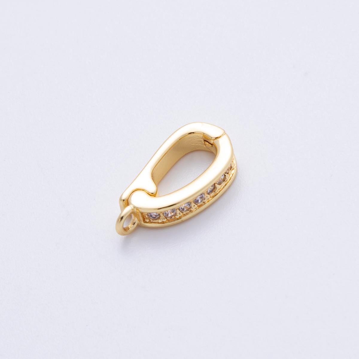 18K Gold Filled 14mm Push Gate Oval CZ Minimalist Finding in Gold & Silver Enhancer Bail Hinged Jewelry Connector DIY Supply | SUPP-2905