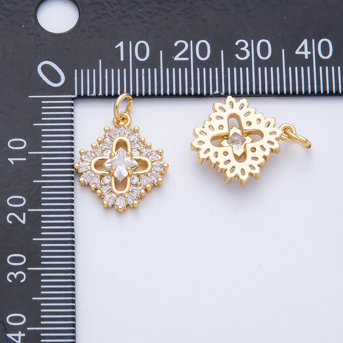 18K Gold Filled 17mm Dainty Mixed Cut CZ Clover Charm sparkling detail Lucky Jewelry DIY Supply for Necklace Bracelet and Earrings | AK181