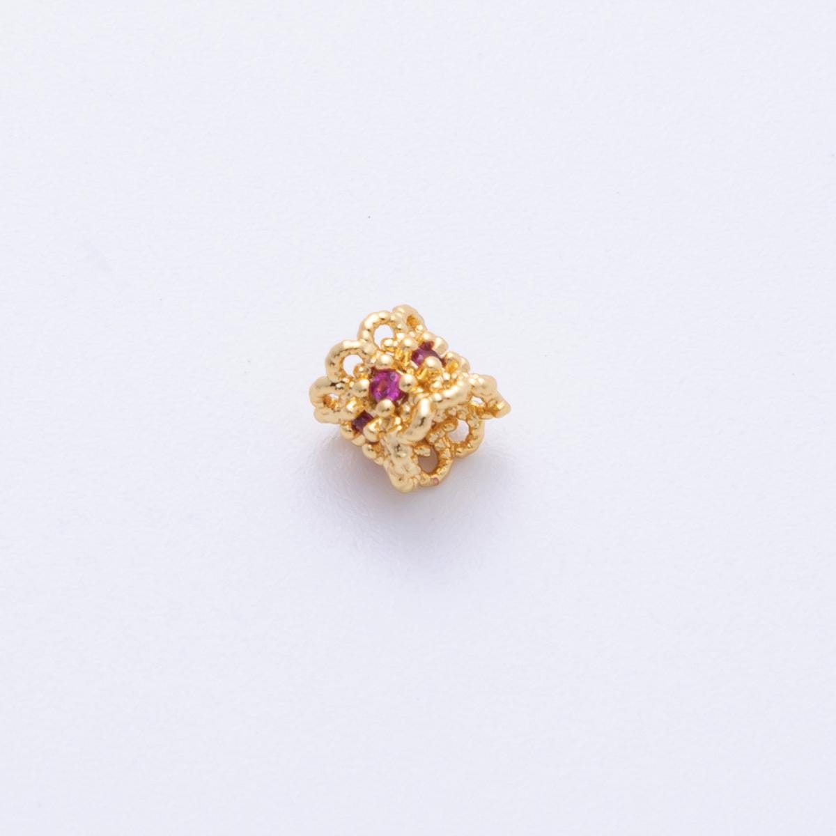 14k Gold Filled 4mm Fuchsia CZ Rope Crown Spacer Bead Vintage Style Jewelry Component DIY for Necklace and Bracelet Supply | Bead-200002