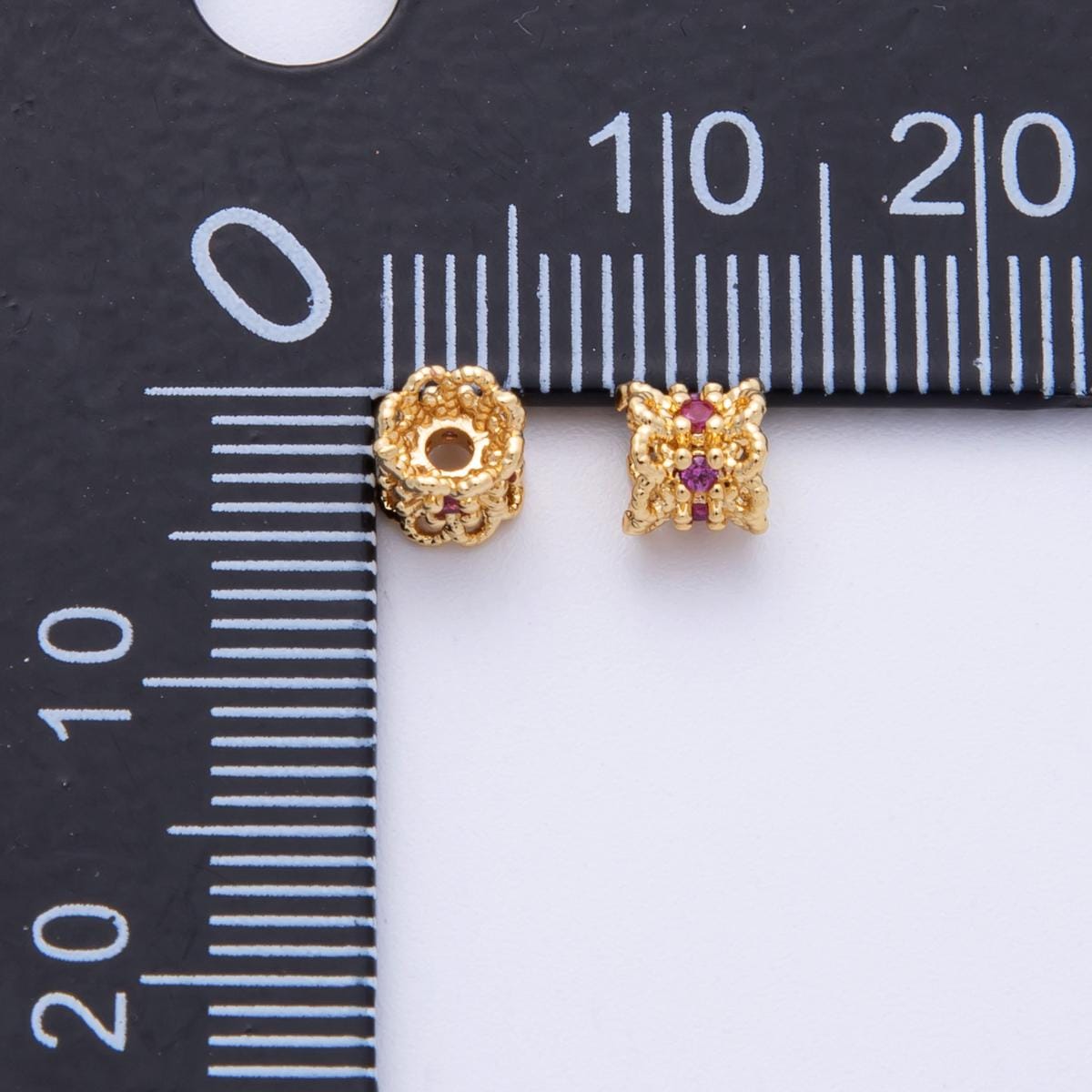 14k Gold Filled 4mm Fuchsia CZ Rope Crown Spacer Bead Vintage Style Jewelry Component DIY for Necklace and Bracelet Supply | Bead-200002