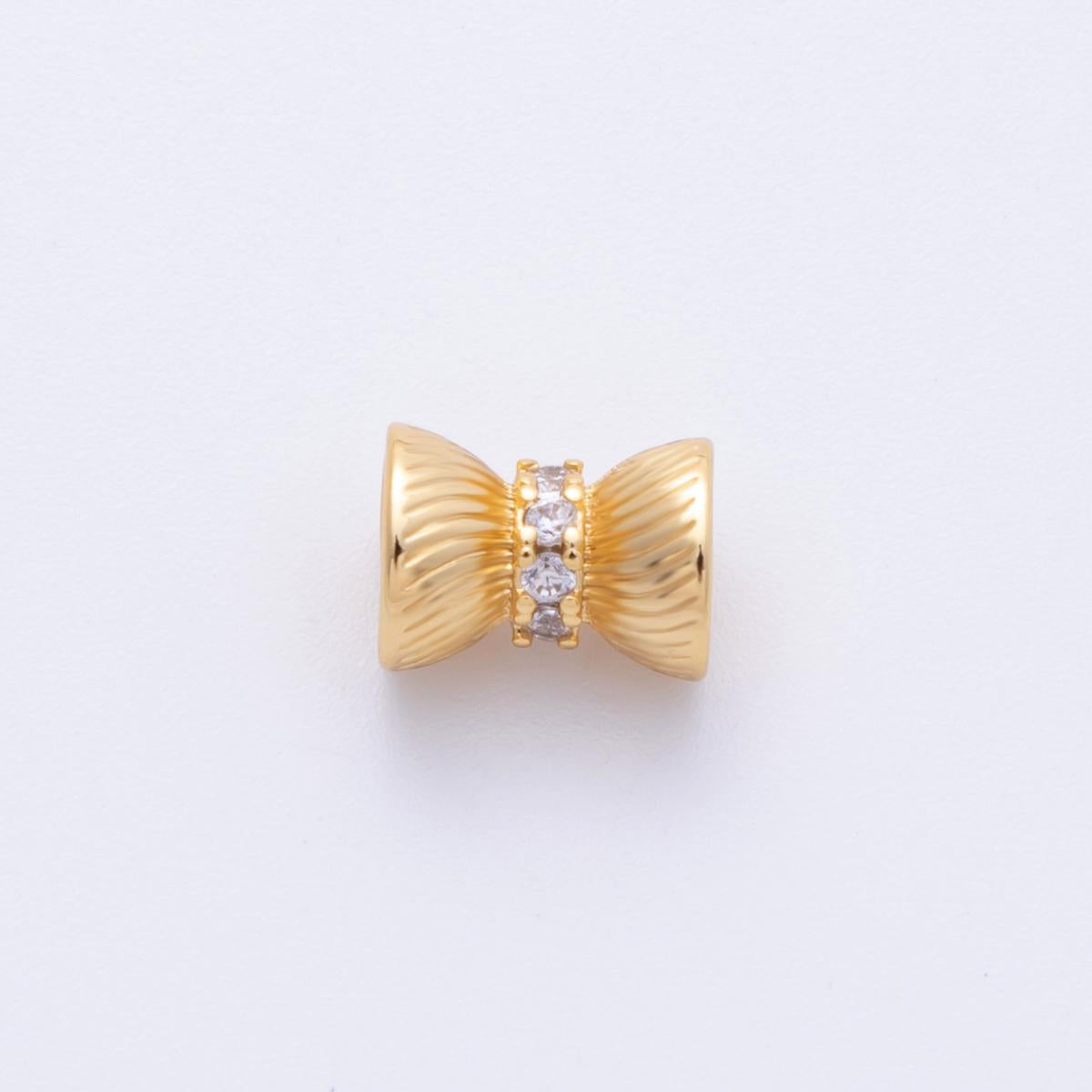 14k Gold Filled 9mm Clear CZ Ribbon Bow Textured Spacer Beads Micro Pave Connector Girly Jewelry Making Supply for Necklace | Beads-200004