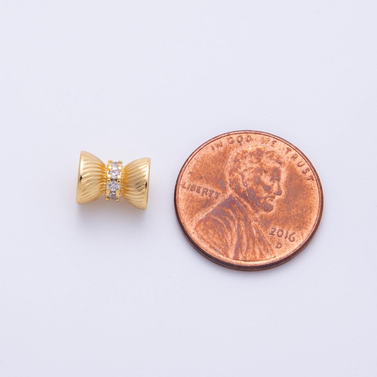 14k Gold Filled 9mm Clear CZ Ribbon Bow Textured Spacer Beads Micro Pave Connector Girly Jewelry Making Supply for Necklace | Beads-200004