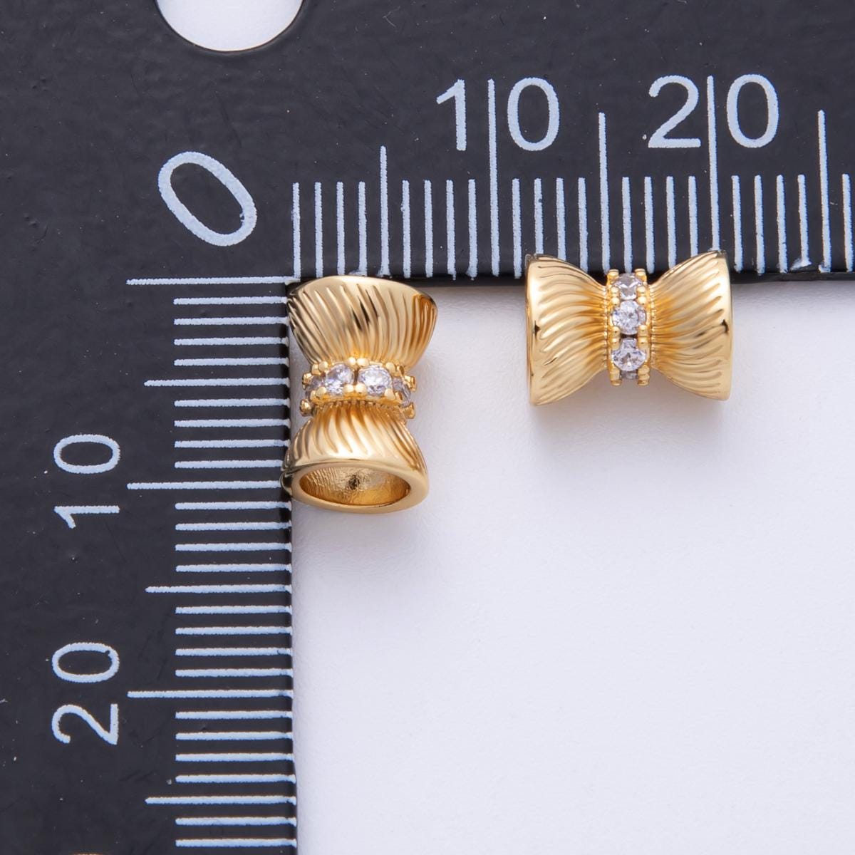 14k Gold Filled 9mm Clear CZ Ribbon Bow Textured Spacer Beads Micro Pave Connector Girly Jewelry Making Supply for Necklace | Beads-200004