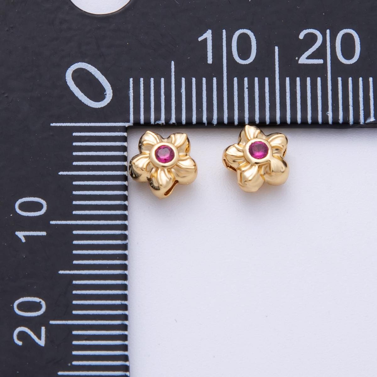 14k Gold Filled 6mm Fuchsia, Clear, And Green Round CZ Flower Textured Spacer Beads floral connector DIY Jewelry Supply | Beads 200005