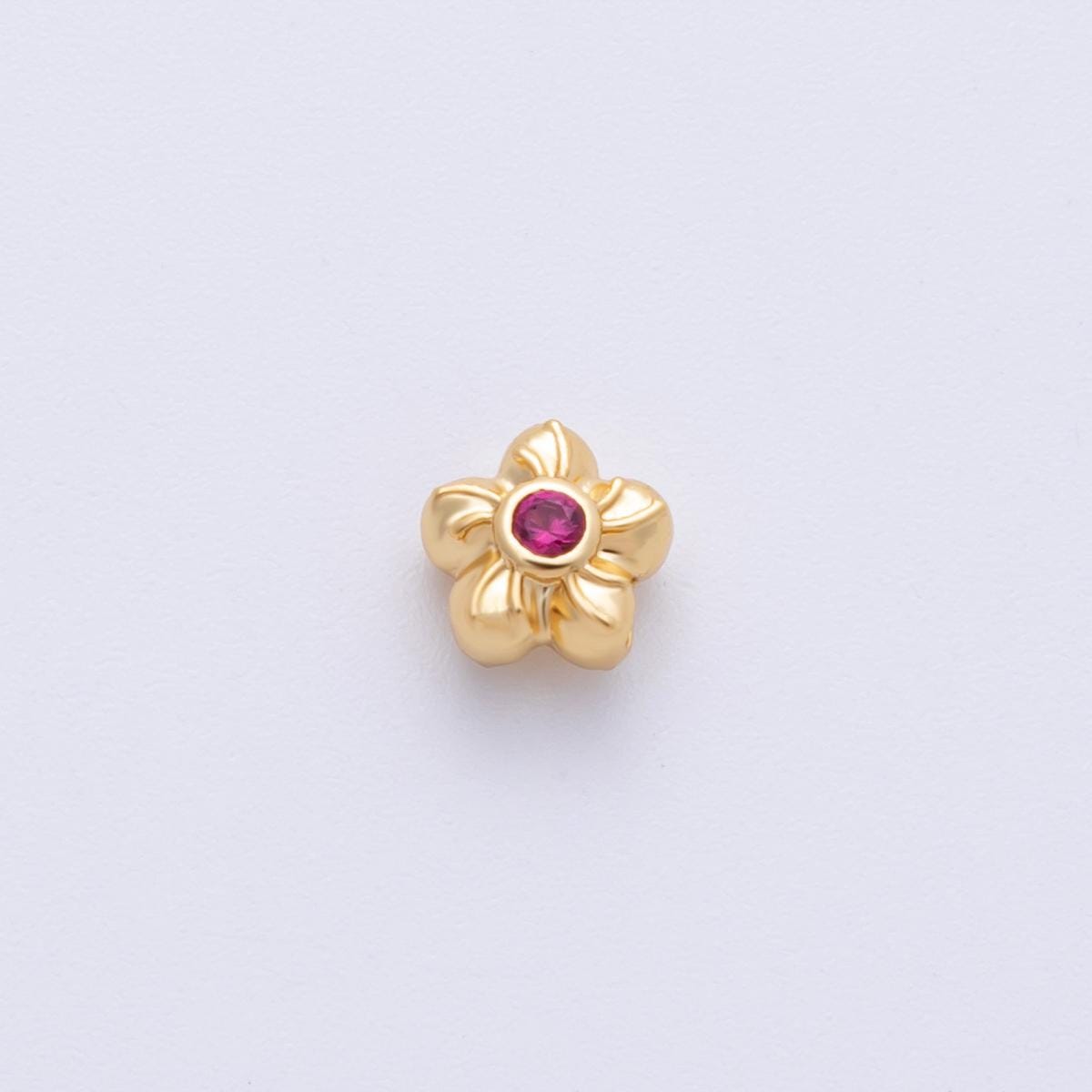14k Gold Filled 6mm Fuchsia, Clear, And Green Round CZ Flower Textured Spacer Beads floral connector DIY Jewelry Supply | Beads 200005