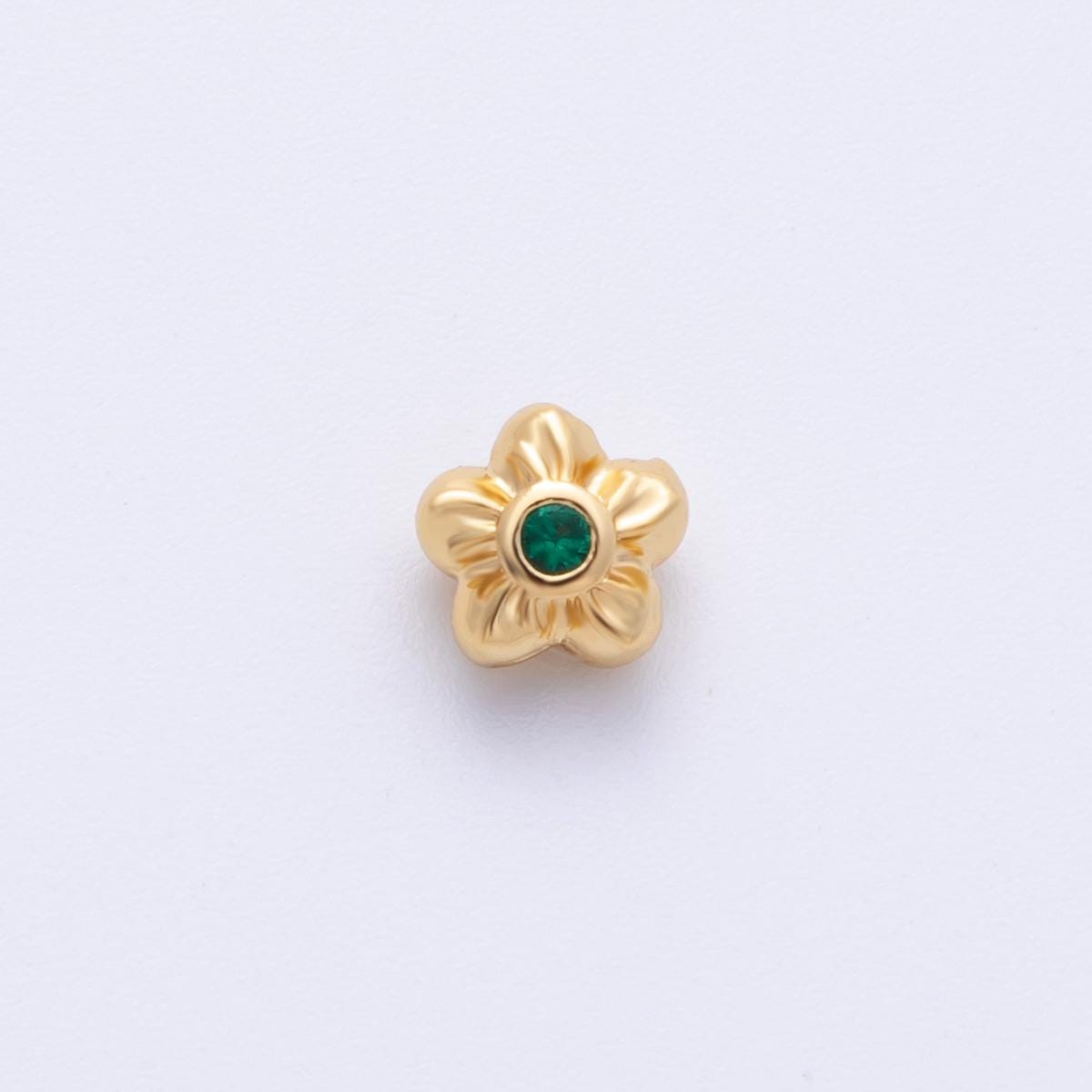 14k Gold Filled 6mm Fuchsia, Clear, And Green Round CZ Flower Textured Spacer Beads floral connector DIY Jewelry Supply | Beads 200005