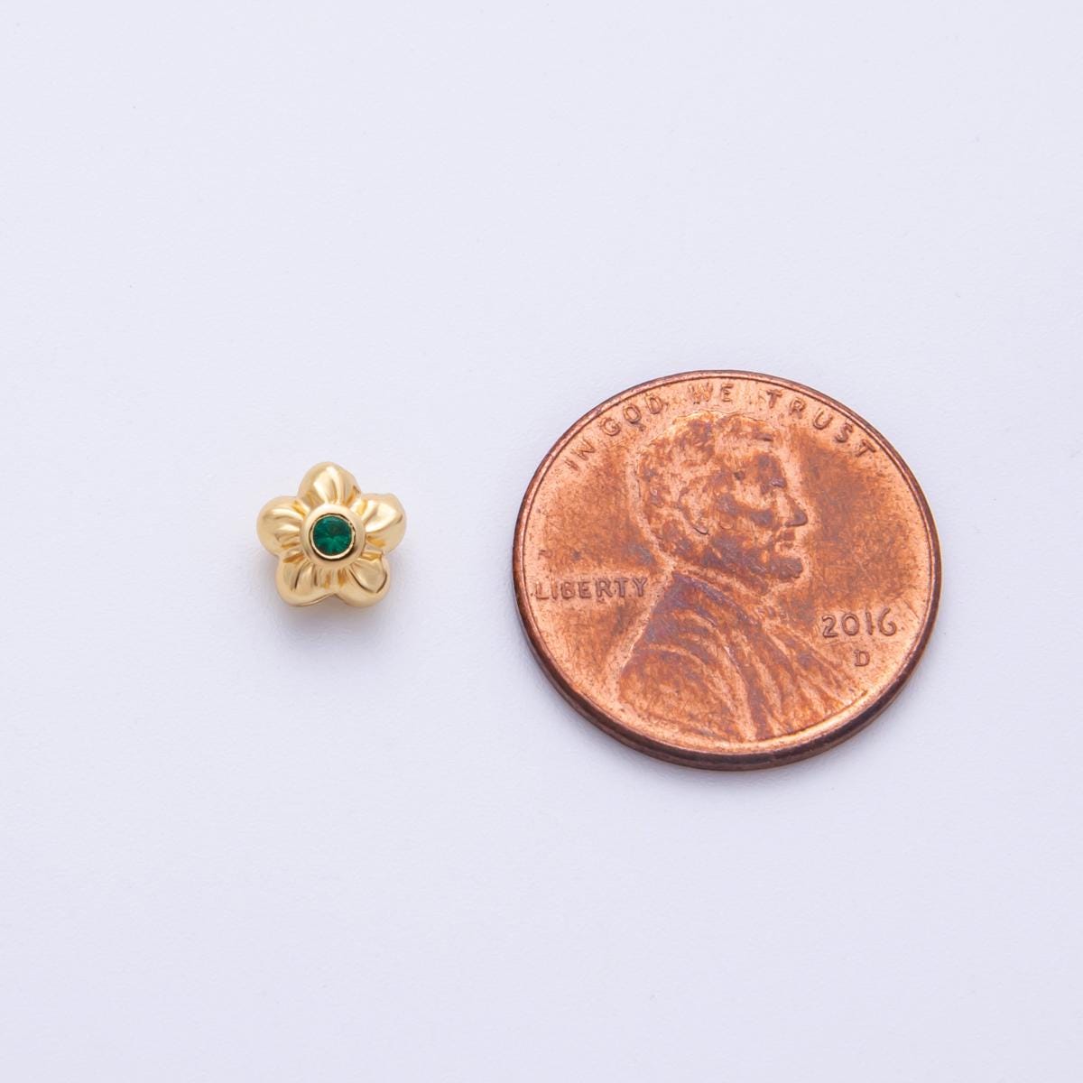 14k Gold Filled 6mm Fuchsia, Clear, And Green Round CZ Flower Textured Spacer Beads floral connector DIY Jewelry Supply | Beads 200005