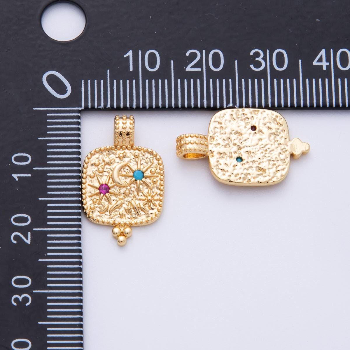 14K Gold Filled 20.8mm Colorful Moon And Star CZ Celestial Textured Pendant Artisan Jewelry Supply for custom Necklace | Pendants-100102