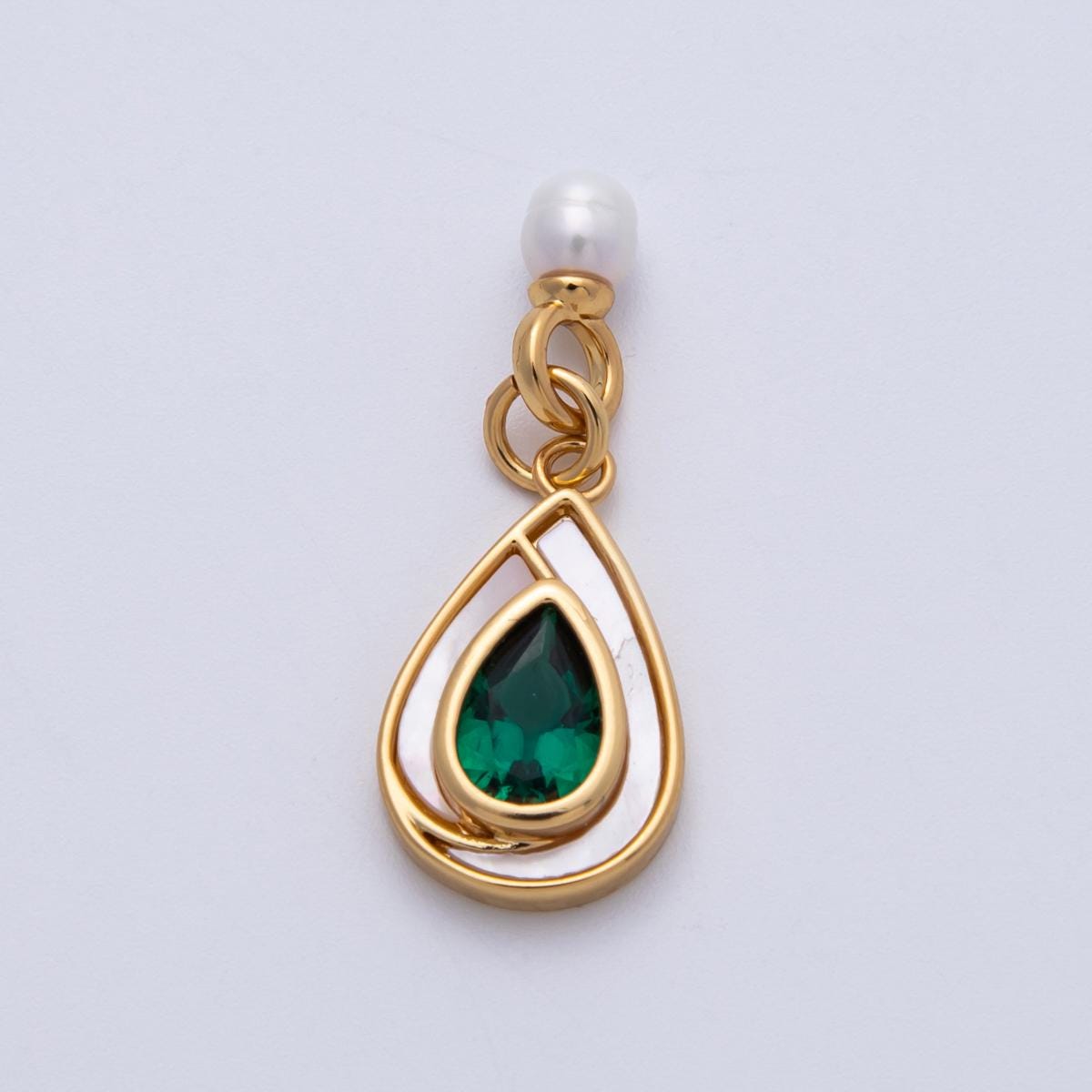 Dainty tear drop Green Pink Cubic Zirconia Stone pearl charm for bracelet necklace component Findings-400002