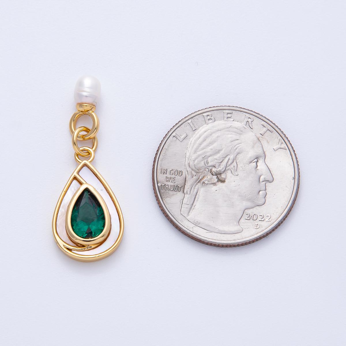 Dainty tear drop Green Pink Cubic Zirconia Stone pearl charm for bracelet necklace component Findings-400002