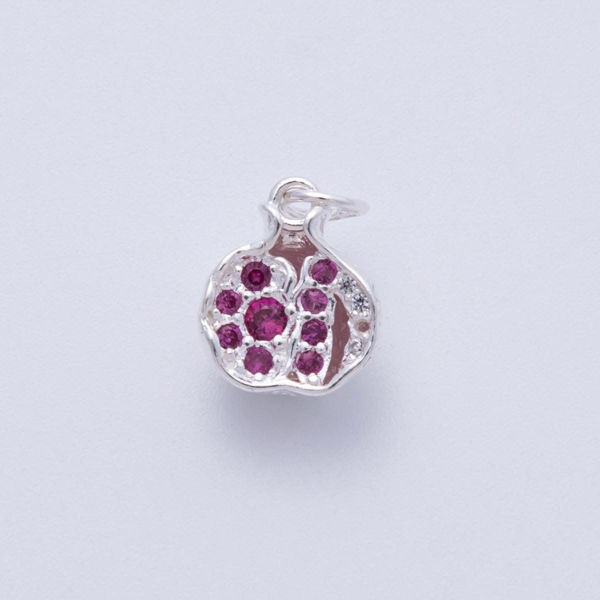 S925 Sterling Silver 11mm Micro Paved CZ Pomegranate Charm Fruit pendant DIY Jewelry Making Supply for custom necklace | SL-710