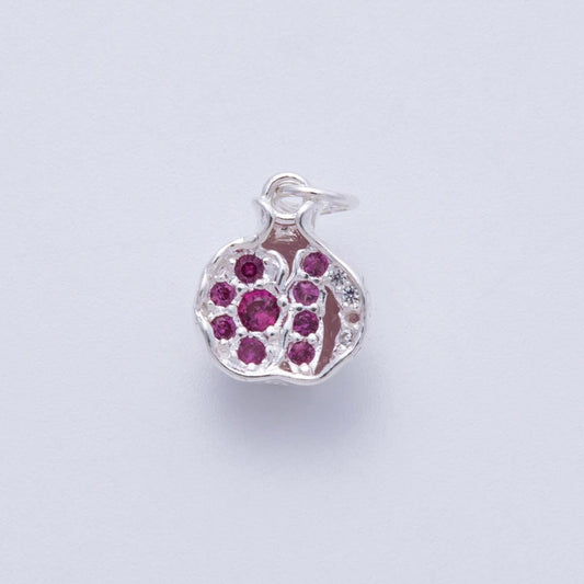 S925 Sterling Silver 11mm Micro Paved CZ Pomegranate Charm Fruit pendant DIY Jewelry Making Supply for custom necklace | SL-710