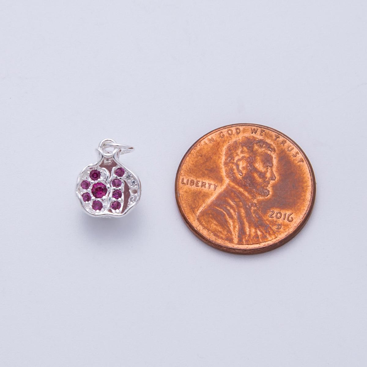 S925 Sterling Silver 11mm Micro Paved CZ Pomegranate Charm Fruit pendant DIY Jewelry Making Supply for custom necklace | SL-710