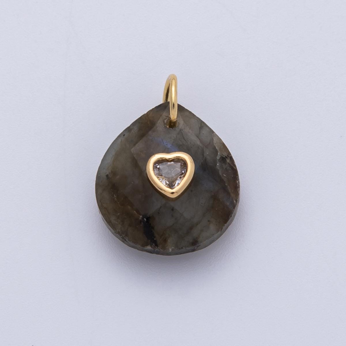 18K Gold Filled Natural Stone Pendant Oval Pendant with CZ Gold Heart – Handmade Gemstone Pendant Necklace Charms-100001