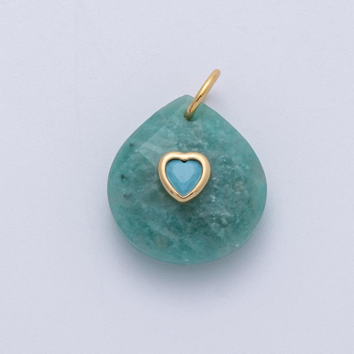 18K Gold Filled Natural Stone Pendant Oval Pendant with CZ Gold Heart – Handmade Gemstone Pendant Necklace Charms-100001