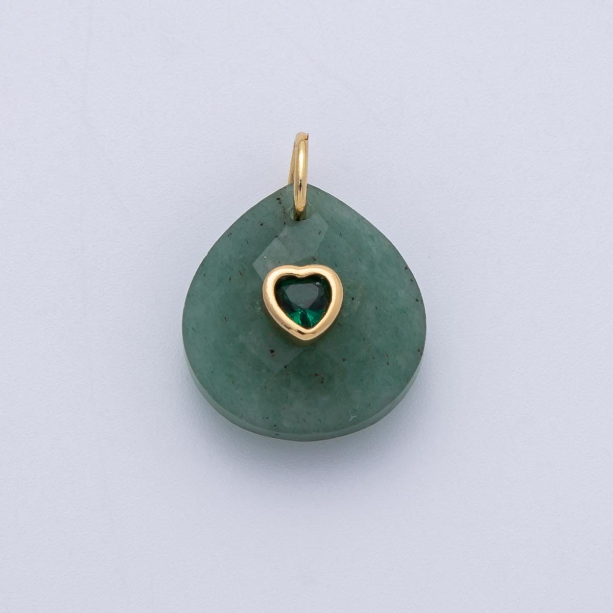 18K Gold Filled Natural Stone Pendant Oval Pendant with CZ Gold Heart – Handmade Gemstone Pendant Necklace Charms-100001