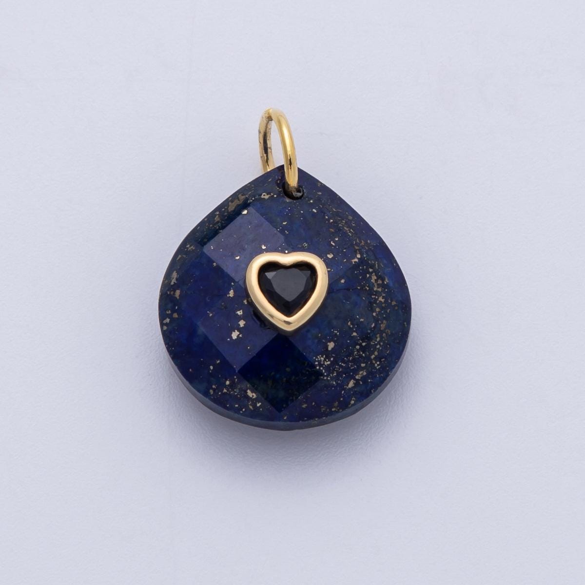 18K Gold Filled Natural Stone Pendant Oval Pendant with CZ Gold Heart – Handmade Gemstone Pendant Necklace Charms-100001
