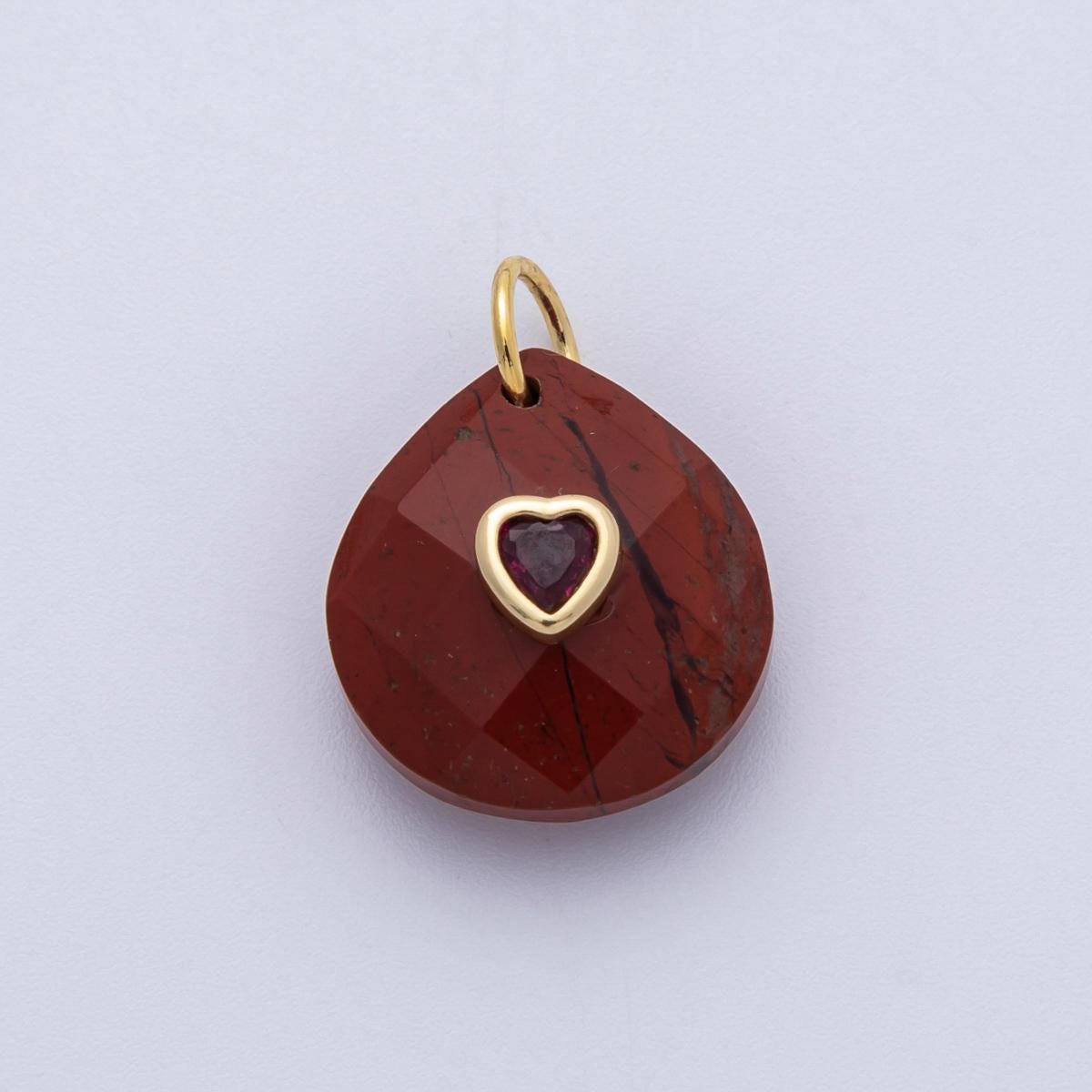 18K Gold Filled Natural Stone Pendant Oval Pendant with CZ Gold Heart – Handmade Gemstone Pendant Necklace Charms-100001