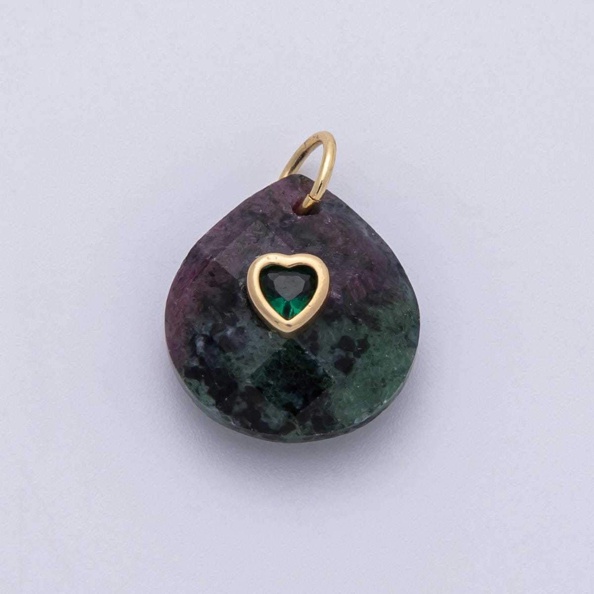 18K Gold Filled Natural Stone Pendant Oval Pendant with CZ Gold Heart – Handmade Gemstone Pendant Necklace Charms-100001