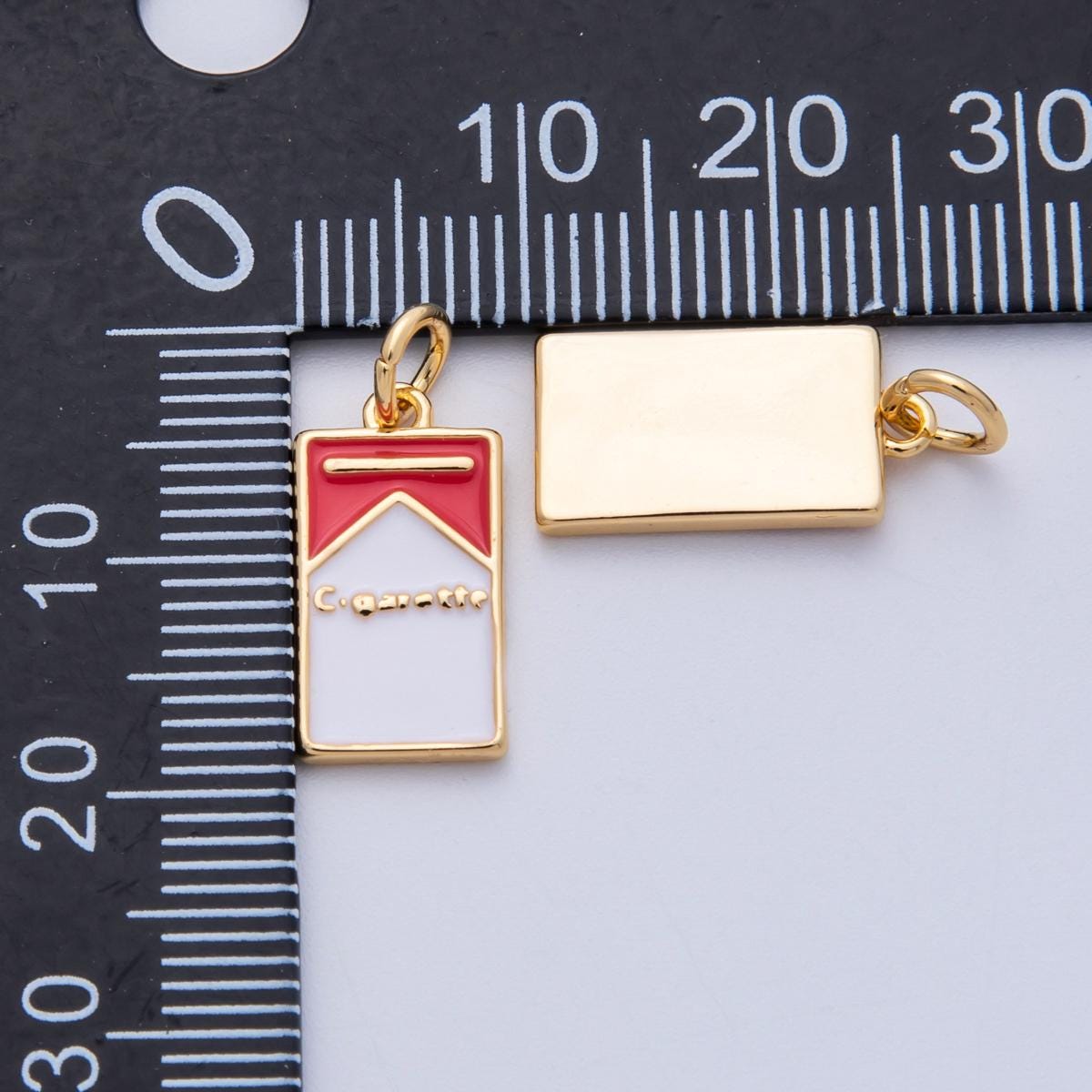18K Gold Filled 16mm Cigarette Box Enamel Charm Red & White Tobacco Jewelry Pendant DIY Jewelry Supply for custom pieces | Charms-00055