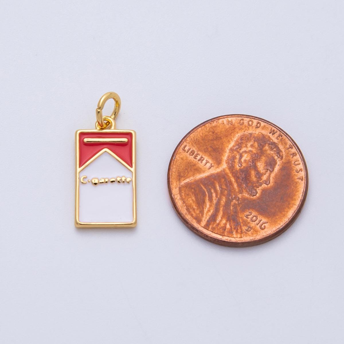 18K Gold Filled 16mm Cigarette Box Enamel Charm Red & White Tobacco Jewelry Pendant DIY Jewelry Supply for custom pieces | Charms-00055