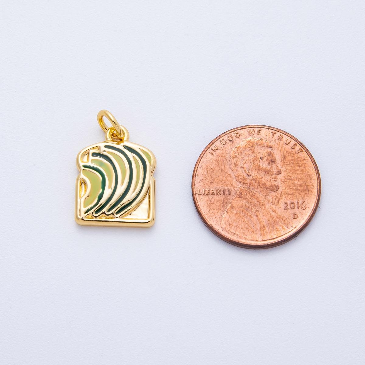 18K Gold Filled 15.4mm Green Avocado Toast Breakfast Enamel Foodie Charm Breakfast Pendant Healthy Snack Gift DIY Jewelry | Charms-100014