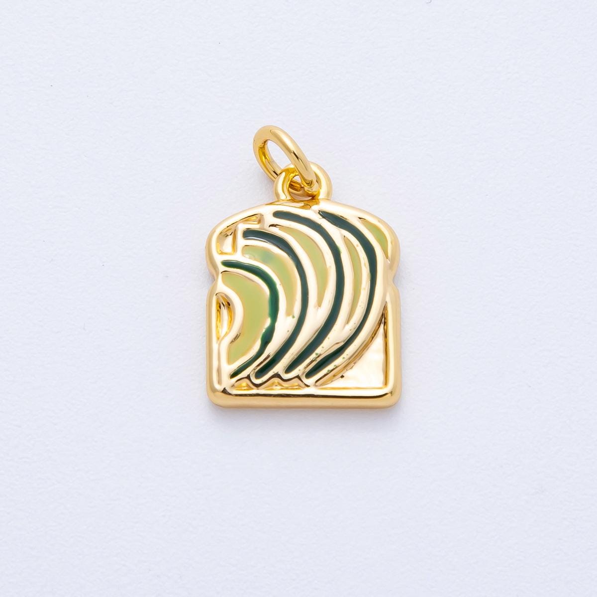 18K Gold Filled 15.4mm Green Avocado Toast Breakfast Enamel Foodie Charm Breakfast Pendant Healthy Snack Gift DIY Jewelry | Charms-100014
