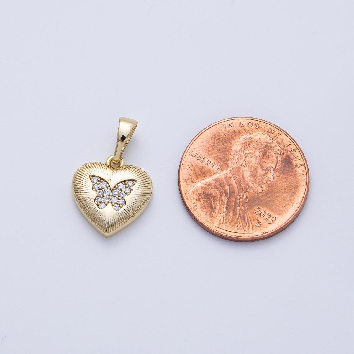 14K Gold Filled Heart charm Micro Pave Cubic Zirconia Butterfly Pendant jewelry | Pendants-100111