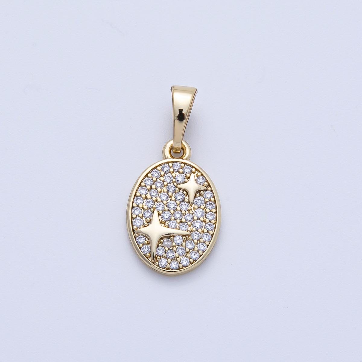 Mini 14K Gold Filled Oval charm Micro Pave Cubic Zirconia Star Celestial Pendant jewelry | Pendants-100109