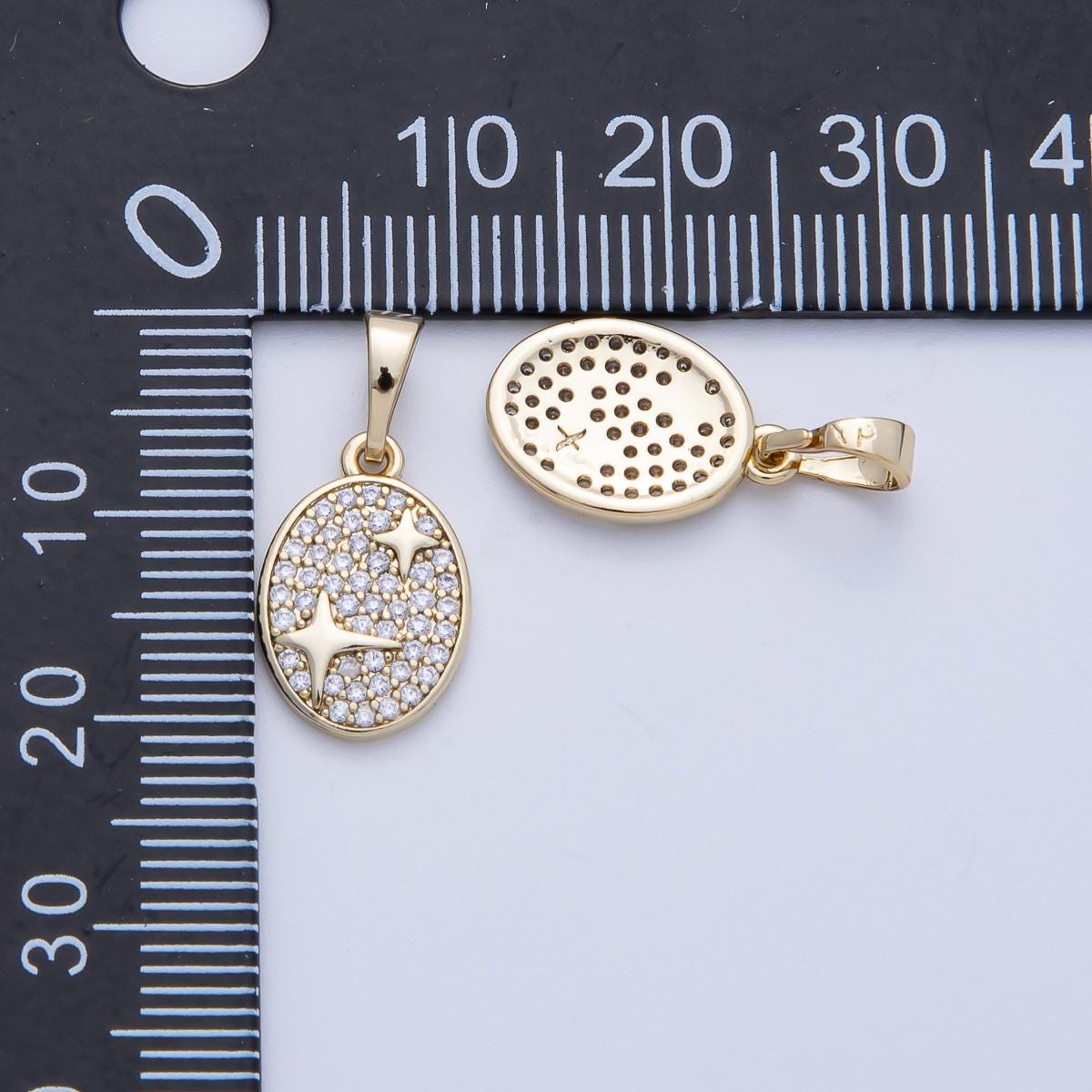 Mini 14K Gold Filled Oval charm Micro Pave Cubic Zirconia Star Celestial Pendant jewelry | Pendants-100109