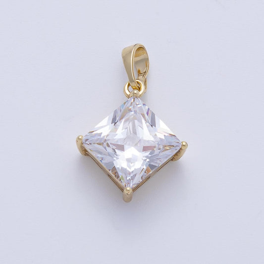 14K Gold Filled 13mm Clear CZ Rhombus Bezel Small Charm Solitaire Pendant | Pendants-100108