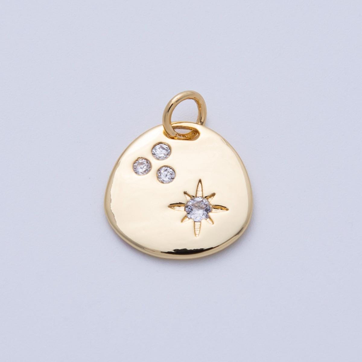 18K Gold Filled 14.3mm Clear CZ Cluster Star Round Charm celestial starburst pendant DIY Jewelry Making Supply for necklace | Charms-00057
