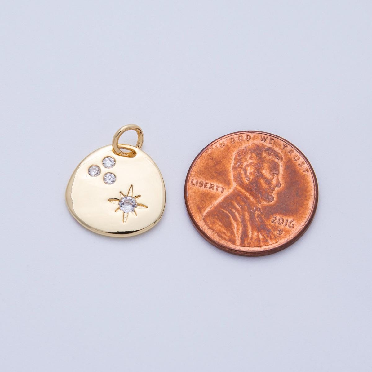 18K Gold Filled 14.3mm Clear CZ Cluster Star Round Charm celestial starburst pendant DIY Jewelry Making Supply for necklace | Charms-00057