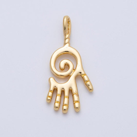 18K Gold Filled 33mm Minimalist Circular Palm Hand Print Pendant Healing Energy Unique Pendant DIY Jewelry Supply necklace | Charms-00093