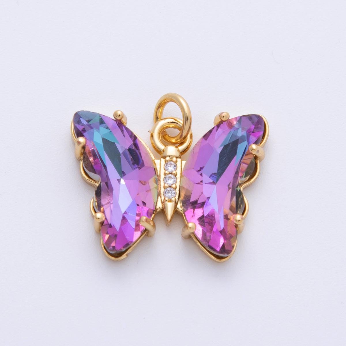 14k gold filled 19.4mm Rainbow Wing Butterfly Micro Pave CZ Mariposa Pendant Charm DIY Jewelry Supply for custom Necklace | E848-Violetblue