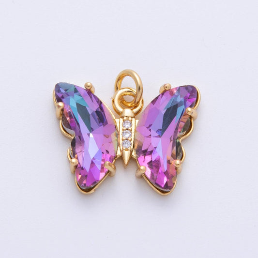 14k gold filled 19.4mm Rainbow Wing Butterfly Micro Pave CZ Mariposa Pendant Charm DIY Jewelry Supply for custom Necklace | E848-Violetblue