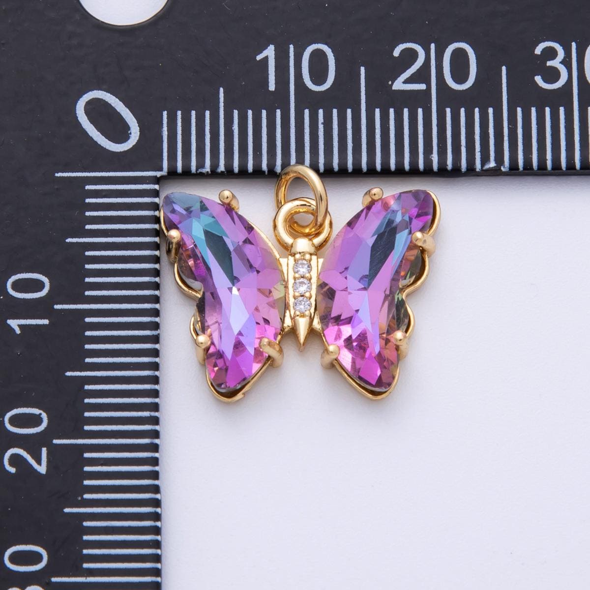 14k gold filled 19.4mm Rainbow Wing Butterfly Micro Pave CZ Mariposa Pendant Charm DIY Jewelry Supply for custom Necklace | E848-Violetblue
