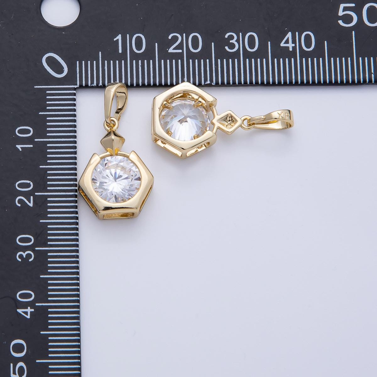 18.1mm 14k gold filled Hexagon Bezel Pendant Clear CZ Round Solitaire Charm Geometric DIY Jewelry Supply custom necklace | Pendants-100107