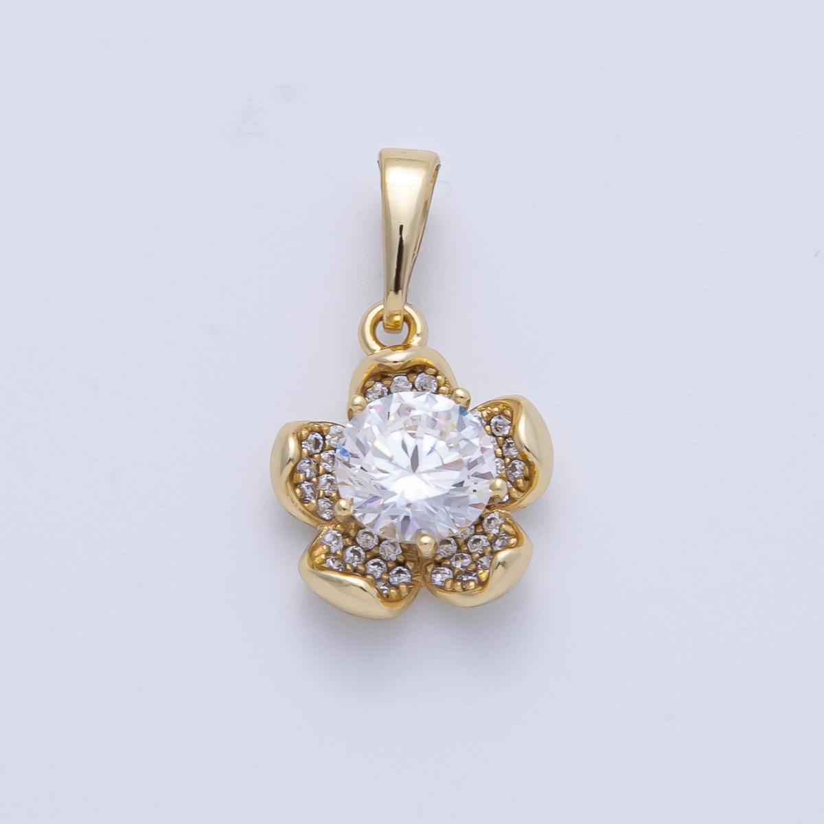 Dainty 14k gold filled plumeria flower pendant solitaire CZ crystal charm minimalist DIY jewelry supply custom necklace | Pendants-100105