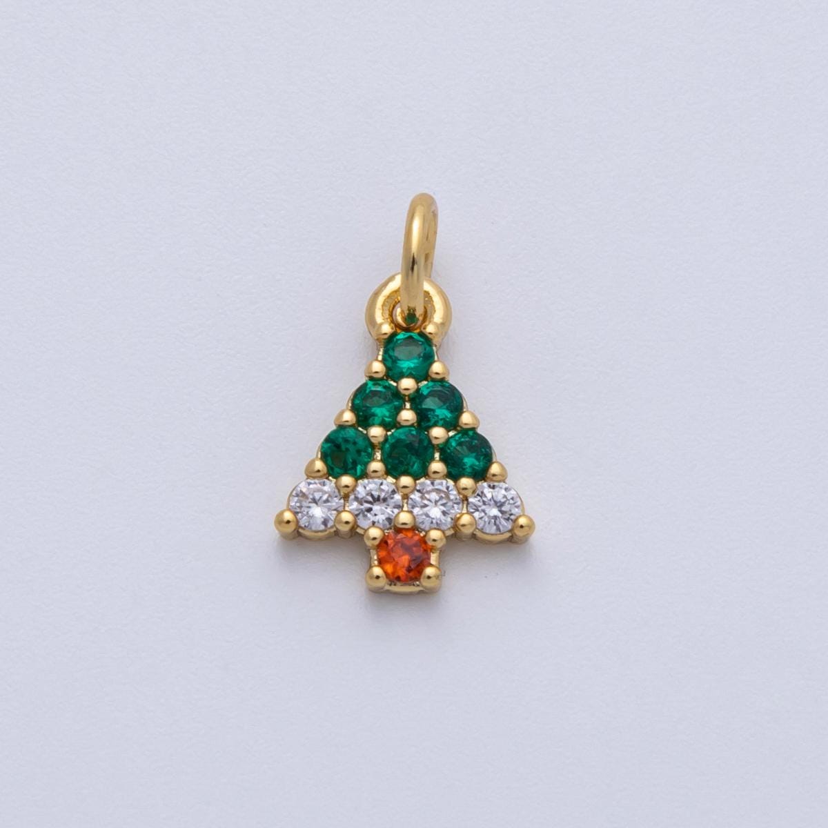 14K Gold Filled 12.5mm Multicolor Micro Paved CZ Christmas Tree Charm Multicolor CZ stones holiday pendant for necklace | Charms-00059
