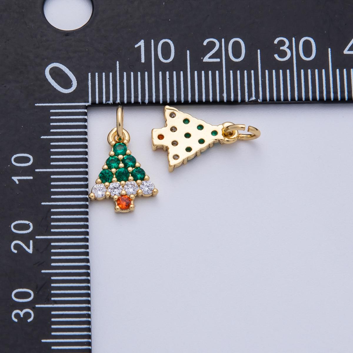 14K Gold Filled 12.5mm Multicolor Micro Paved CZ Christmas Tree Charm Multicolor CZ stones holiday pendant for necklace | Charms-00059