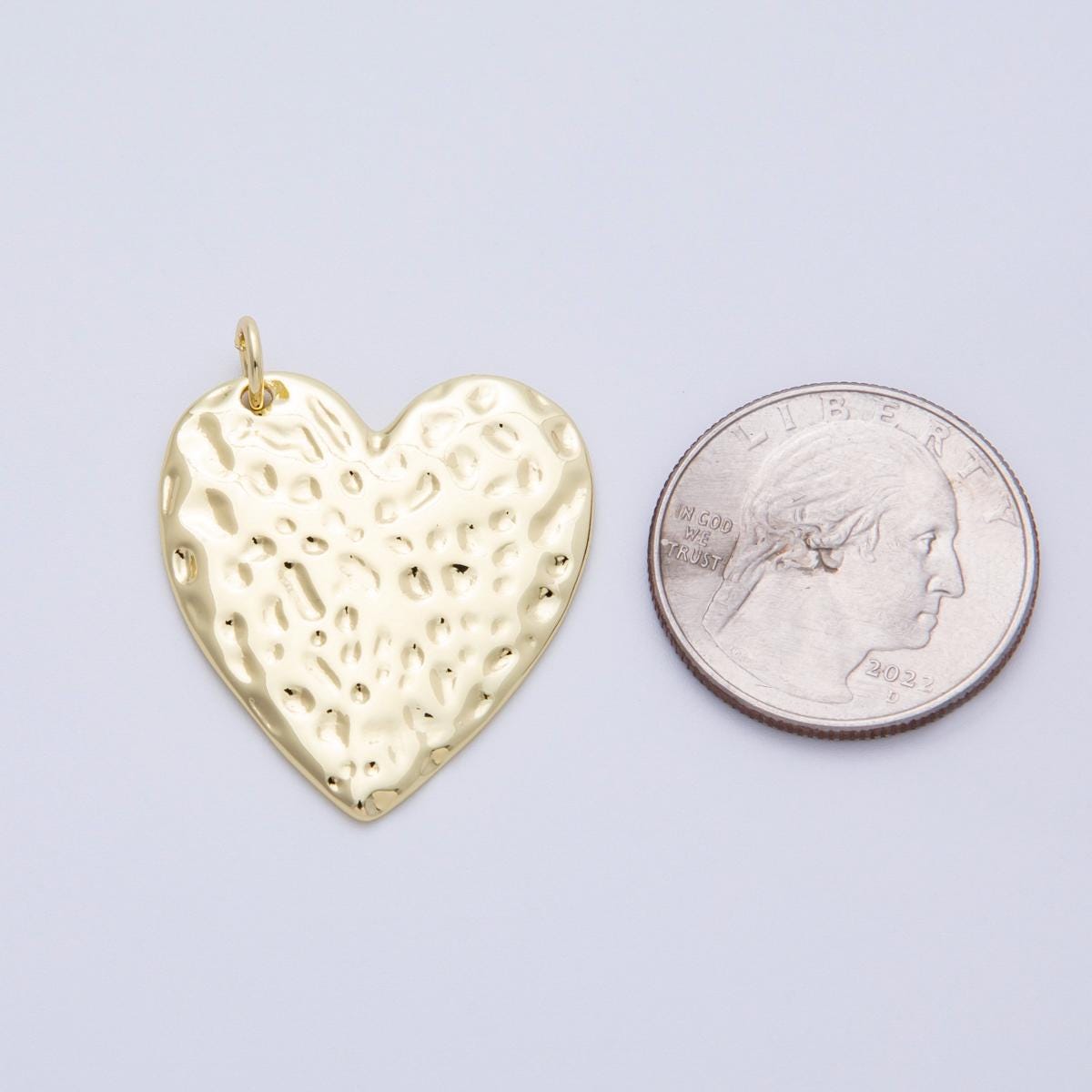 14K Gold Filled 30.5mm Hammered Heart Charm Gold Nugget style pendant DIY Jewelry Making Supply for custom necklace | Charms-00061